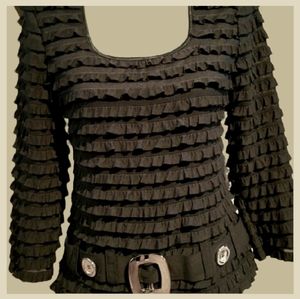 Frank Lyman Black Ruffle Silver Belt Top.